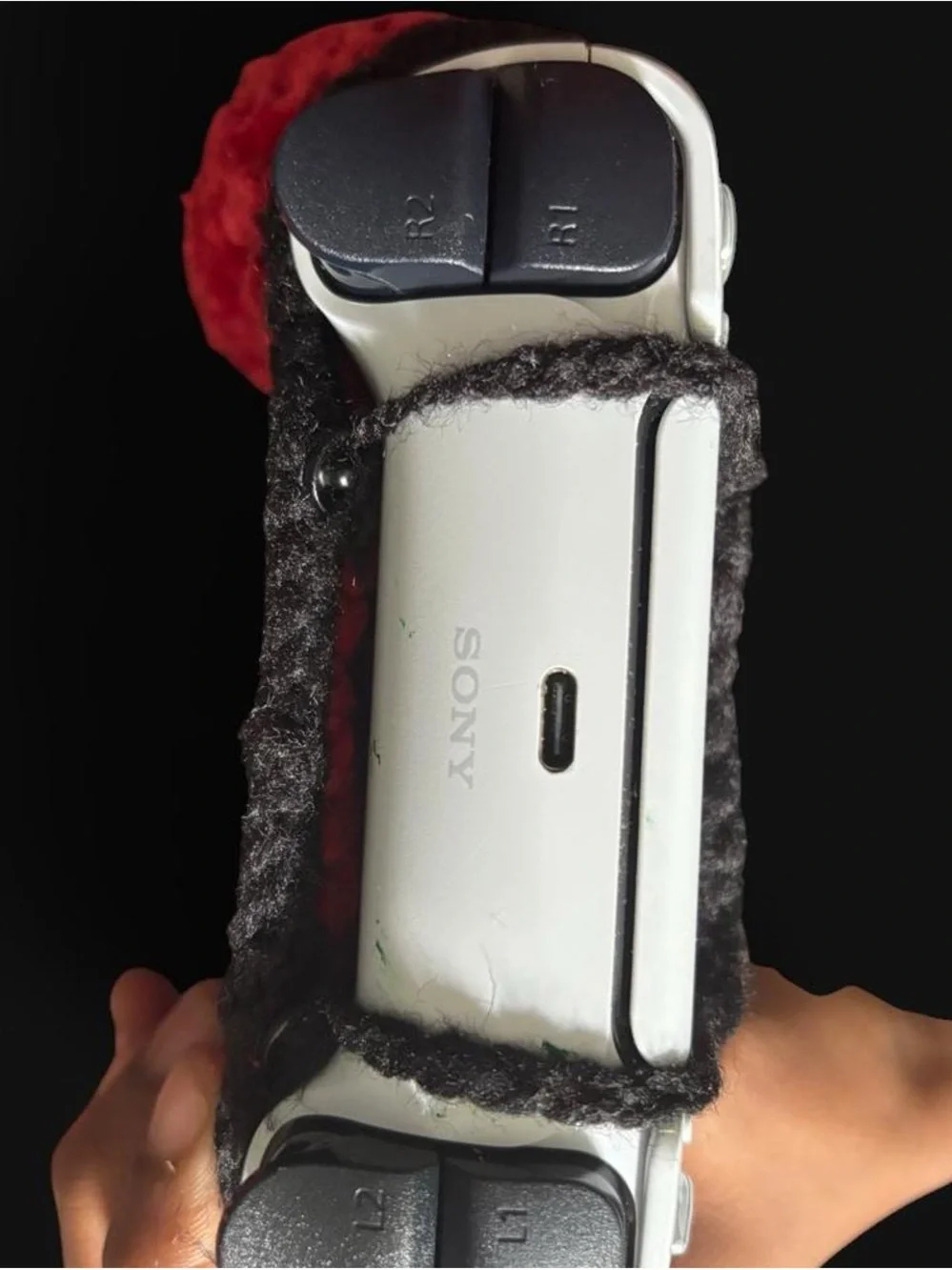Sony DualSense Controller with Red & Black Fuzzy Grip Cover